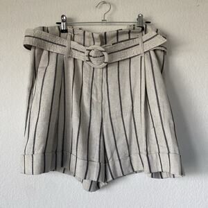 Womens Worthington High Waisted Shorts Size 12 Linen Blend Striped Belted Summer